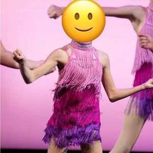 Dance Costume Weissman MC Pink 14338 Ombré tiered stretch fringe dress